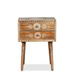 Wooden Handpainted Side Table Natural - Image 2