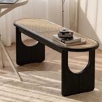 Wooden Solid Ash Wood & Rattan Bench - Image 4