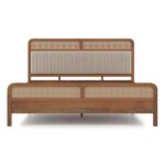 Wooden Artistic Cane King Size Brown Walnut Finish Fabric - Image 2