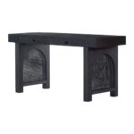 Wooden Solid Mango Wood & Rattan Desk - Image 3