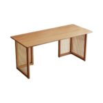 Wooden Solid Ash Wood & Rattan Study Table - Image 5