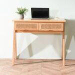 Wooden Solid Ash Wood & Rattan Study Table - Image 2
