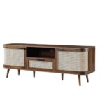Handcrafted Wooden Cane Tv Cabinet – Brown Finish - Image 2