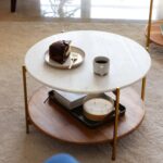 Wooden Artistic Round Wood & Marble  Coffee Table - Image 2