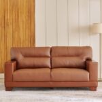 Wooden Half Leather 3-Seater Sofa - Image 3