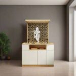 Pooja Mandir with Intricate Jaali Design and Spacious Storage - Image 2