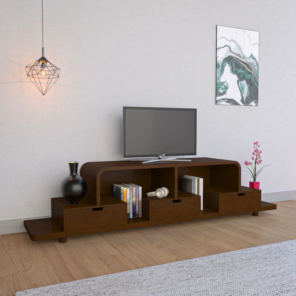 2-85-2.jpg Antique Montage Dark Walnut Wooden Handmade Multi-Storage TV Unit - Image 1