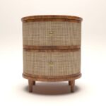 Wooden Curve Rattan Bedside Table - Image 4