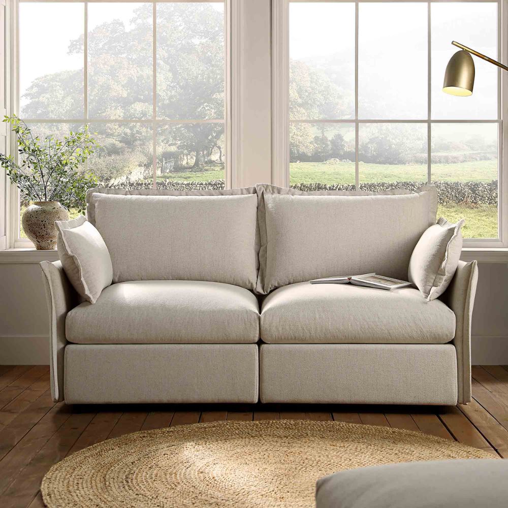 3-1.jpg Byron Pillow Edge Beige Fabric Sectional Sofa, 2-Seater - Image 1
