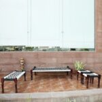 Rajasthani Wooden Charpai, Bench and 2 Stools Set - Image 3