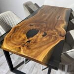 Live Edge Modern Wooden Dining Table With 4 Chair - Image 3