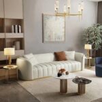 Leather Upholstered 3-Seater Sofa with Gold Legs - Image 2