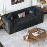Velvet Sofa Deep Gray Tufted Upholstery Modern Couch - Image 3