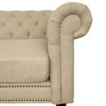 Velvet Sofa Deep Cream Tufted Upholstery Modern Couch - Image 2