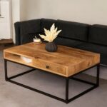 Handcrafted Drawer Natural Mango Wood Coffee Table - Image 3