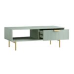 Rajasthani Solid Wood Coffee Table With Drawer- Green Finish - Image 3