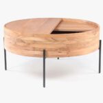 Handmade Round Wooden & Iron Coffee Table - Natural - Image 2