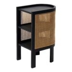 Antique Wood & Cane Bedside Table - Black Finish - Image 3