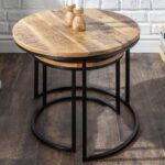 Handcrafted Wooden 2 Set Centre Table & Metal - Image 3