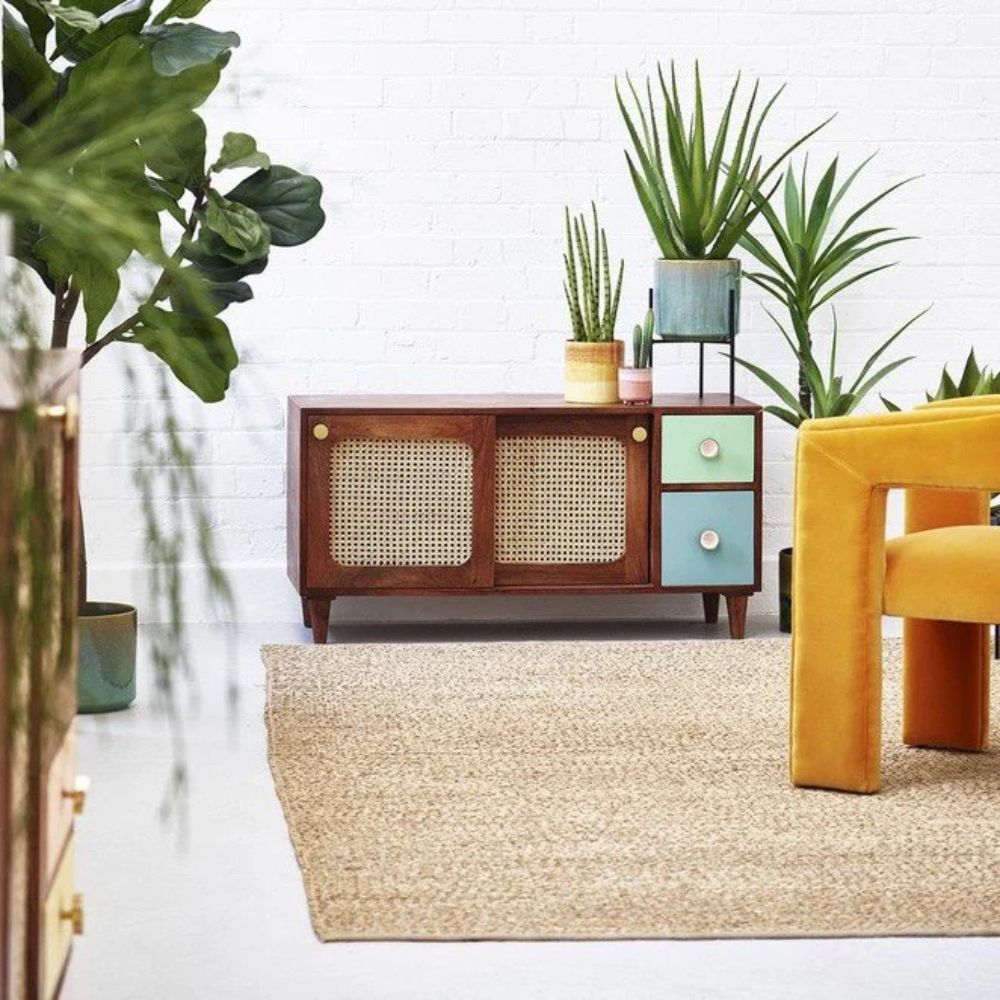 3-43-1.jpg Rattan Solid Wood TV Cabinet - Image 1