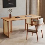 Wooden Solid Ash Wood & Rattan Study Table - Image 3