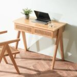 Wooden Solid Ash Wood & Rattan Study Table - Image 3