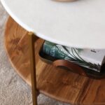 Wooden Artistic Round Wood & Marble  Coffee Table - Image 3