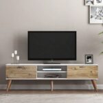 Wooden Modern Fluted TV Stand with Sliding Doors