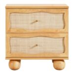 Wooden Cane 2 Drawer Bedside Table - Image 3