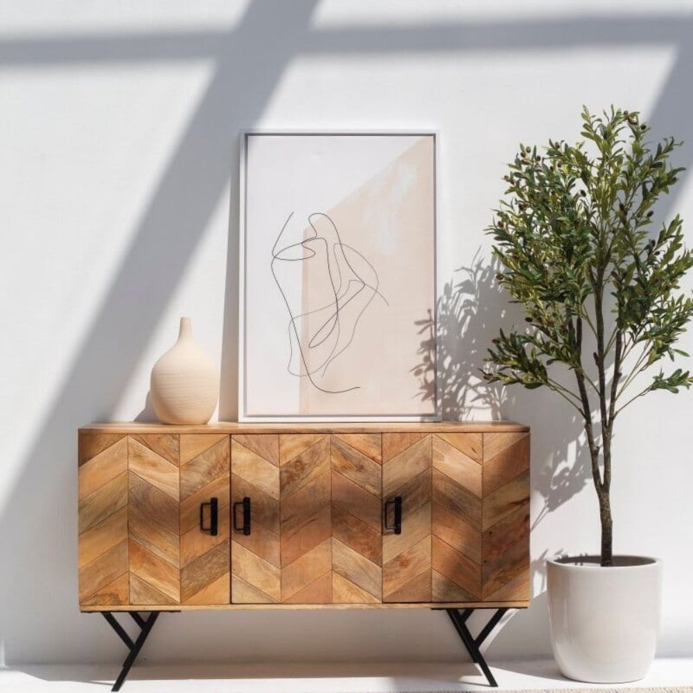 3-99.jpg Wooden Sideboard with Stripes - Image 1