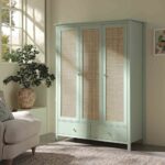 Frances Rattan Triple Closet with 2 Drawers, Mint - Image 2