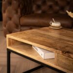 Handcrafted Drawer Natural Mango Wood Coffee Table - Image 4