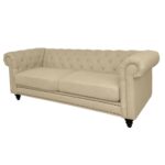 Velvet Sofa Deep Cream Tufted Upholstery Modern Couch - Image 4