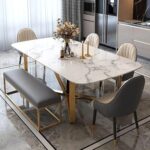 White and Gold Dining Table with Chairs - Image 3