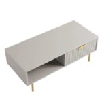 Rajasthani White Solid Wood Coffee Table With Drawer- Taupe Finish - Image 8