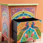 Jodhpuri Handpainted Peacock Bedside Table for Bedroom - Image 2
