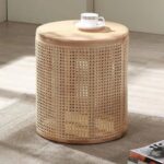 Wooden Modern Cane & Rattan Side Table - Image 3