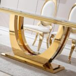 Sterling Metal Dining Table With Chairs In Golden - Image 3