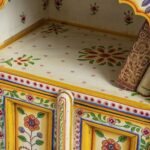 Jodhpuri Wooden Handmade Cream & Yellow Hand Painted Bedside Table - Image 5