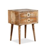 Wooden Handpainted Side Table Natural - Image 4