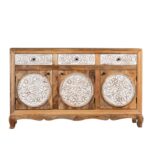 Hand Carved White Washed Mango Wood Sideboard - Image 4