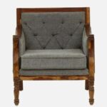 Mango Wood 1 Seater Sofa In Grey Colour - Image 3