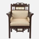 Mango Wood 1 Seater Sofa in Beige & Walnut Finish - Image 5