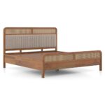 Wooden Artistic Cane King Size Brown Walnut Finish Fabric - Image 4
