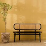 Wooden Cane Teak Rattan Bench