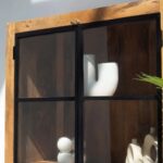 Industrial Wooden Display Cabinet with Black Metal Doors - Image 5