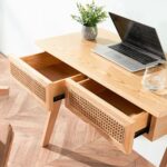 Wooden Solid Ash Wood & Rattan Study Table - Image 4