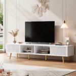 Wooden Modern Fluted TV Stand with Sliding Doors - Image 2