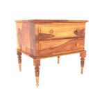 Handcrafted Wooden Set of Bed , Bedside Table & Chair Natural Mango Finish - Image 3