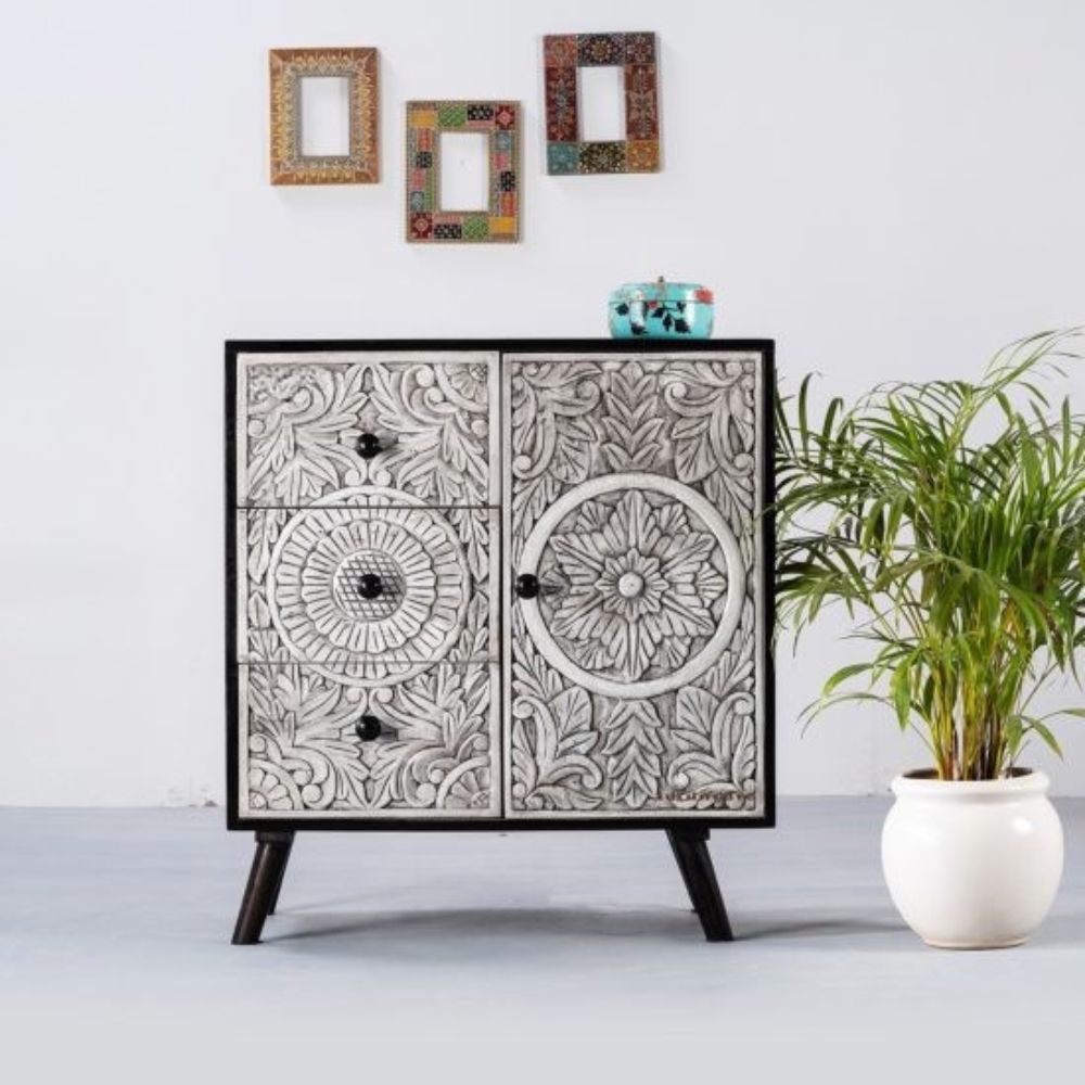 5-121.jpg Wooden Rustic Carved Cabinet - Image 1